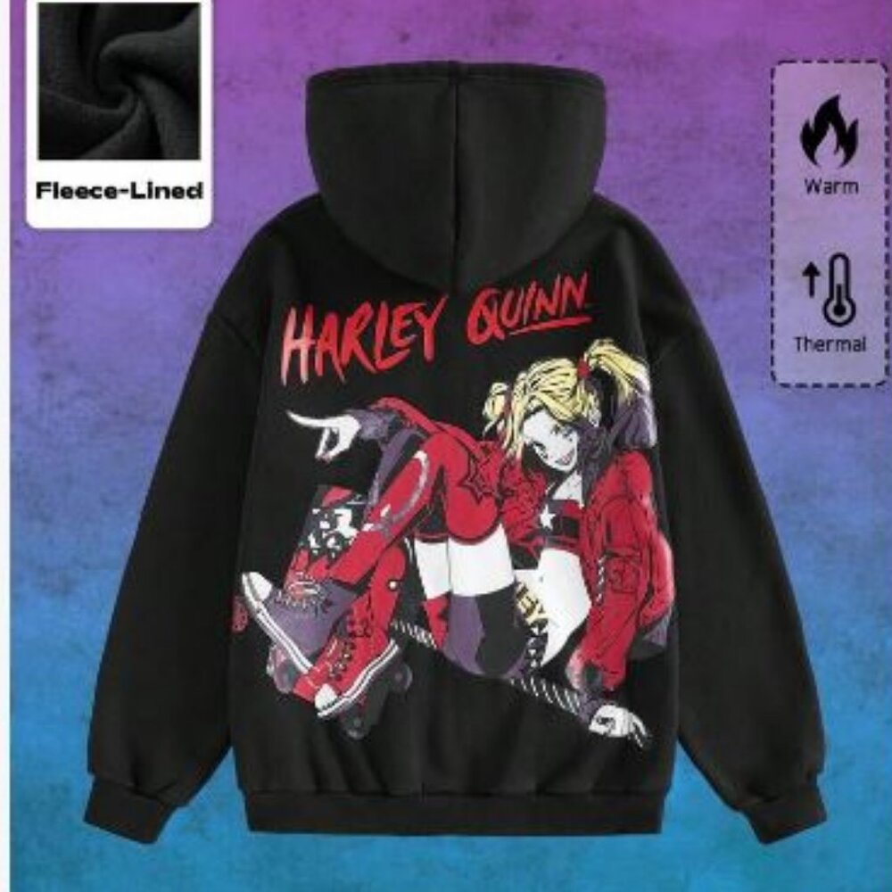 Bundle Set ROMWE Harley Quinn Black and Red Graphic Hoodie and Joggers NWT